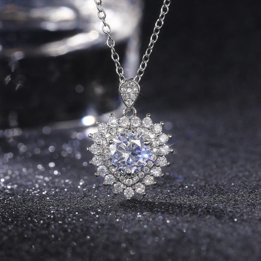 💥 Heart Full CZ Diamonds 925 Silver Plated Heart Necklace for Women, EVGG1107